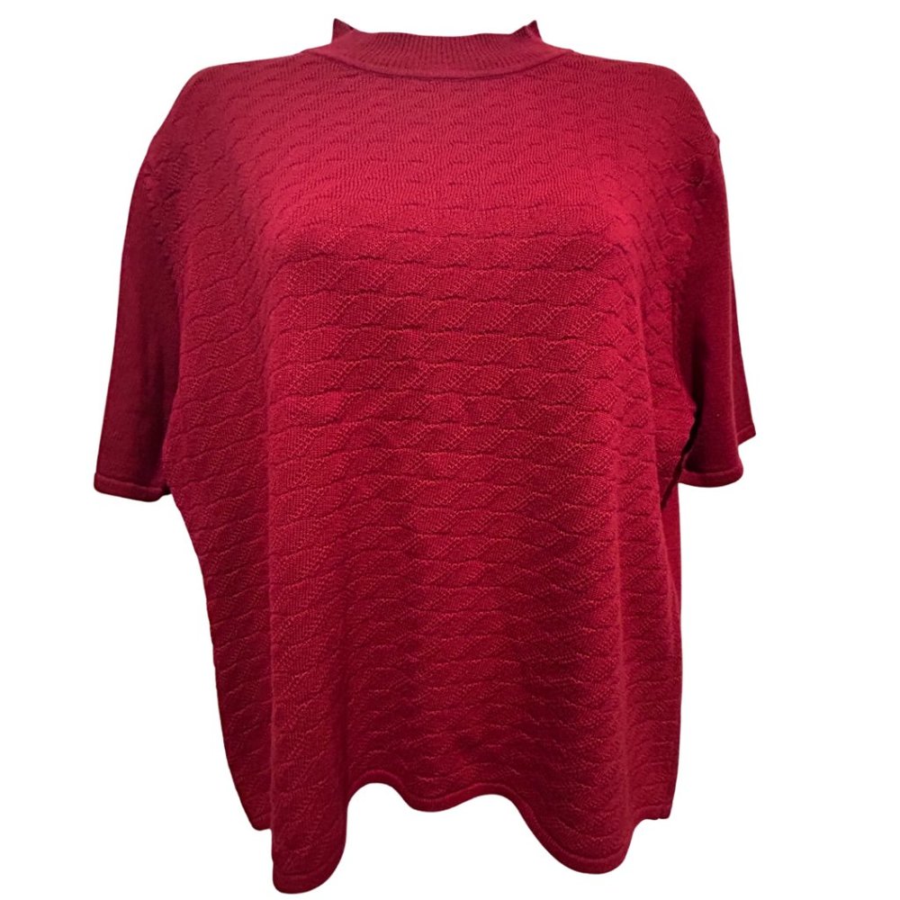 Koret Short Sleeve Red Sweater Large Textured Knit Women Ladies Back Zip Closure